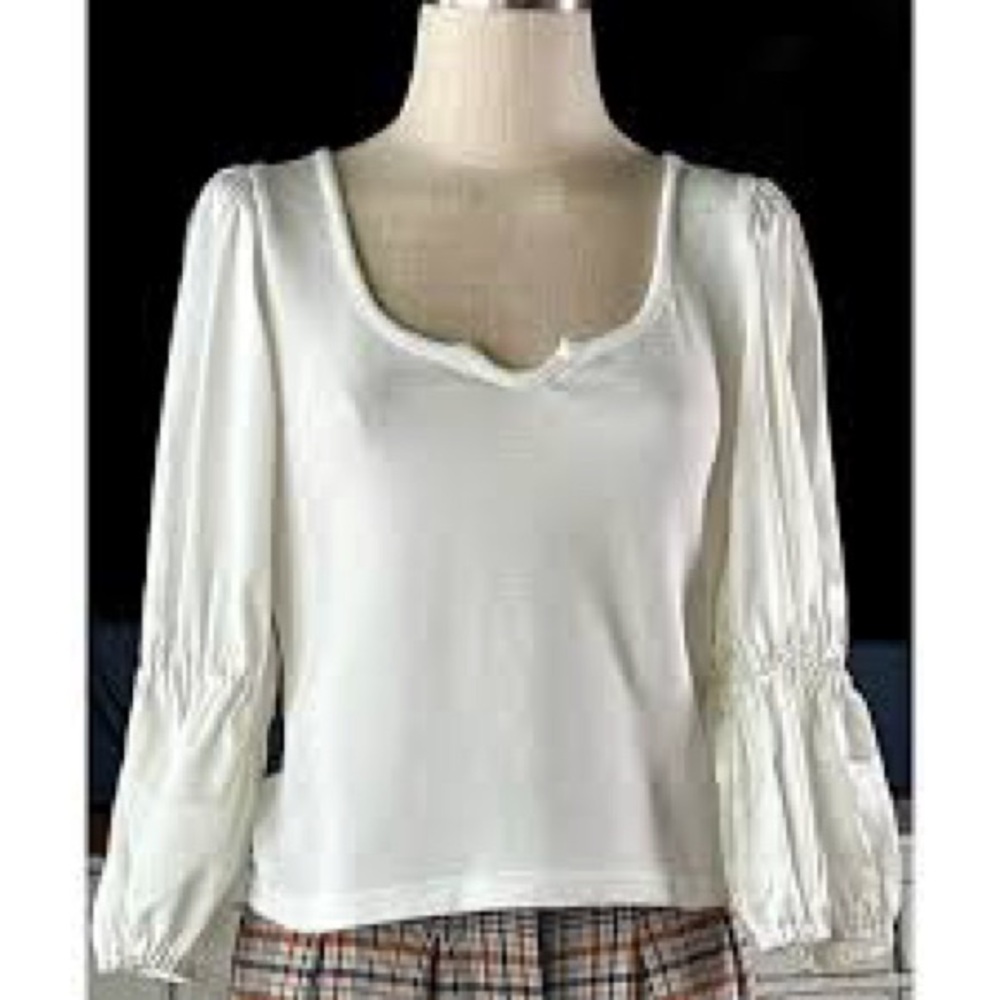 Anthropologie Cream Blouse with Puff Sleeves